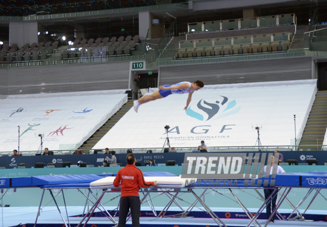 Bakıda batut gimnastikası üzrə Dünya Kubokunda iştirak edəcək idmançıların podium məşqləri. Azərbaycan, 4 mart, 2016